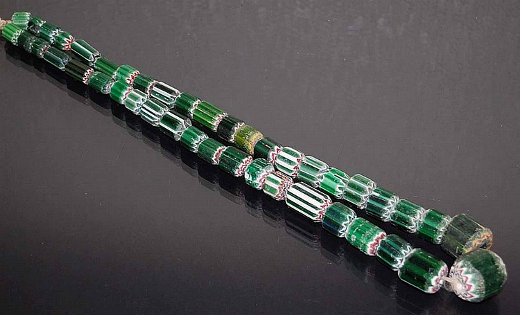 Antique Chevron Venetian Trade Bead Strand Necklace