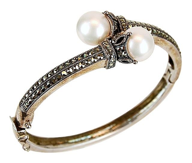 Judith Jack Sterling Marcasite Pearl Bracelet