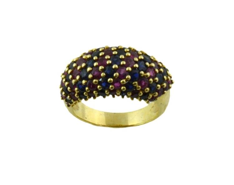 14K Yellow Gold Ruby & Sapphire Ring