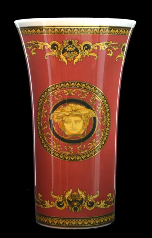 Red & Gold Versace "Medusa" 13" Vase #1