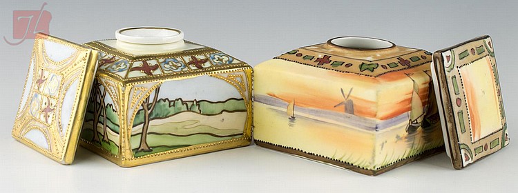 2 Pc. Nippon Hand Painted Porcelain Inkwell Lot