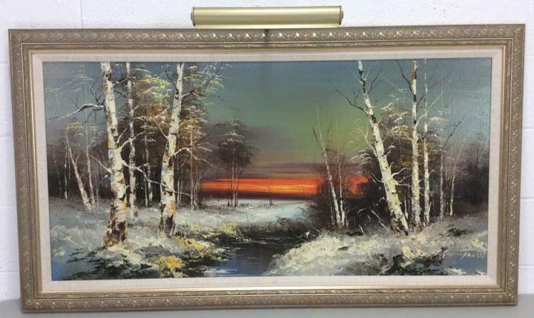 Sunset In The Forest , Oil on Canvas