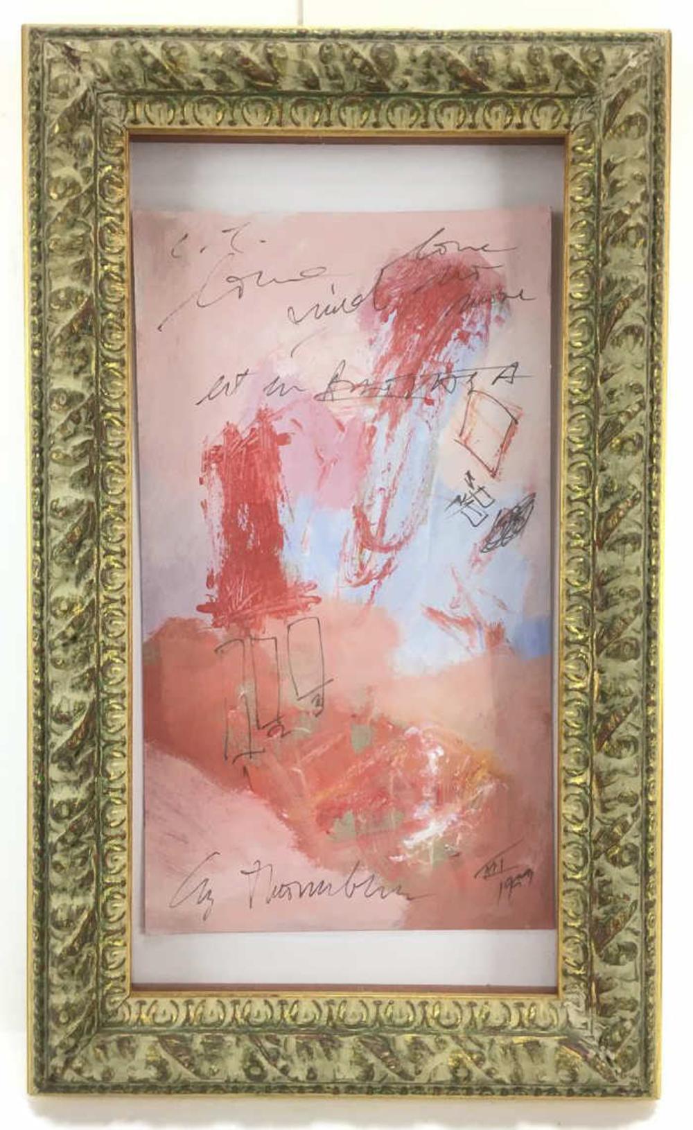 Manner of Cy Twombly, Red and Blue Abstract Acryli
