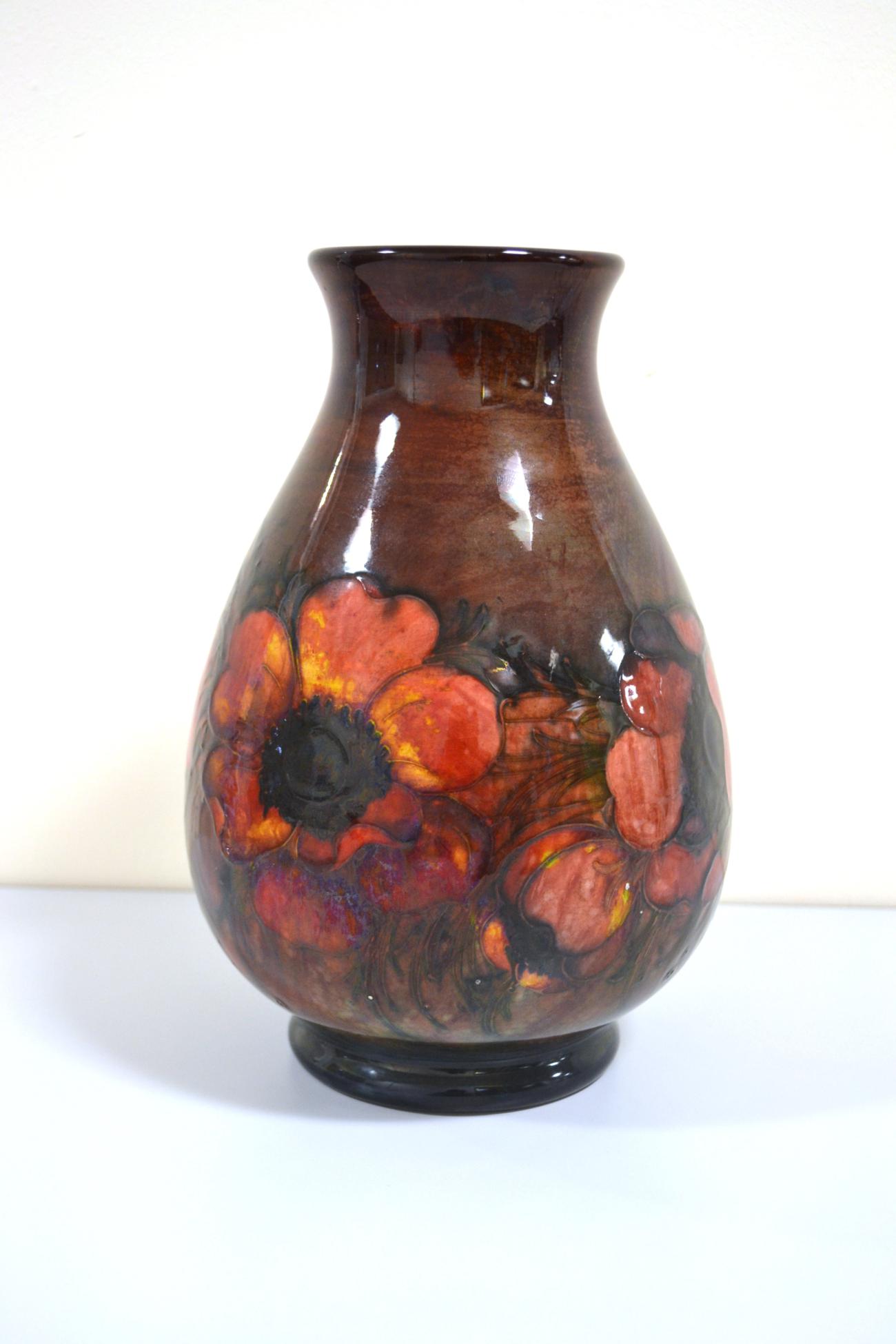 A Walter Moorcroft Flambé Anemone Pattern Ovoid Vase