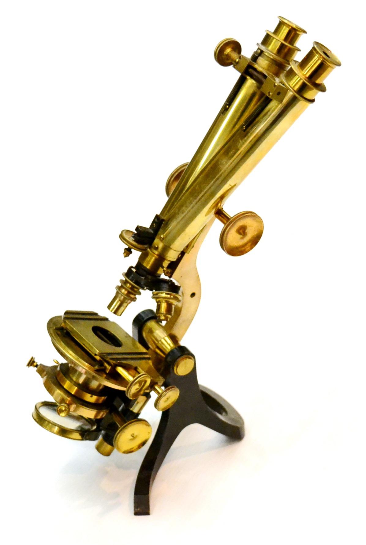 Gowlland & Son (London) Binocular Brass Microscope with rack...
