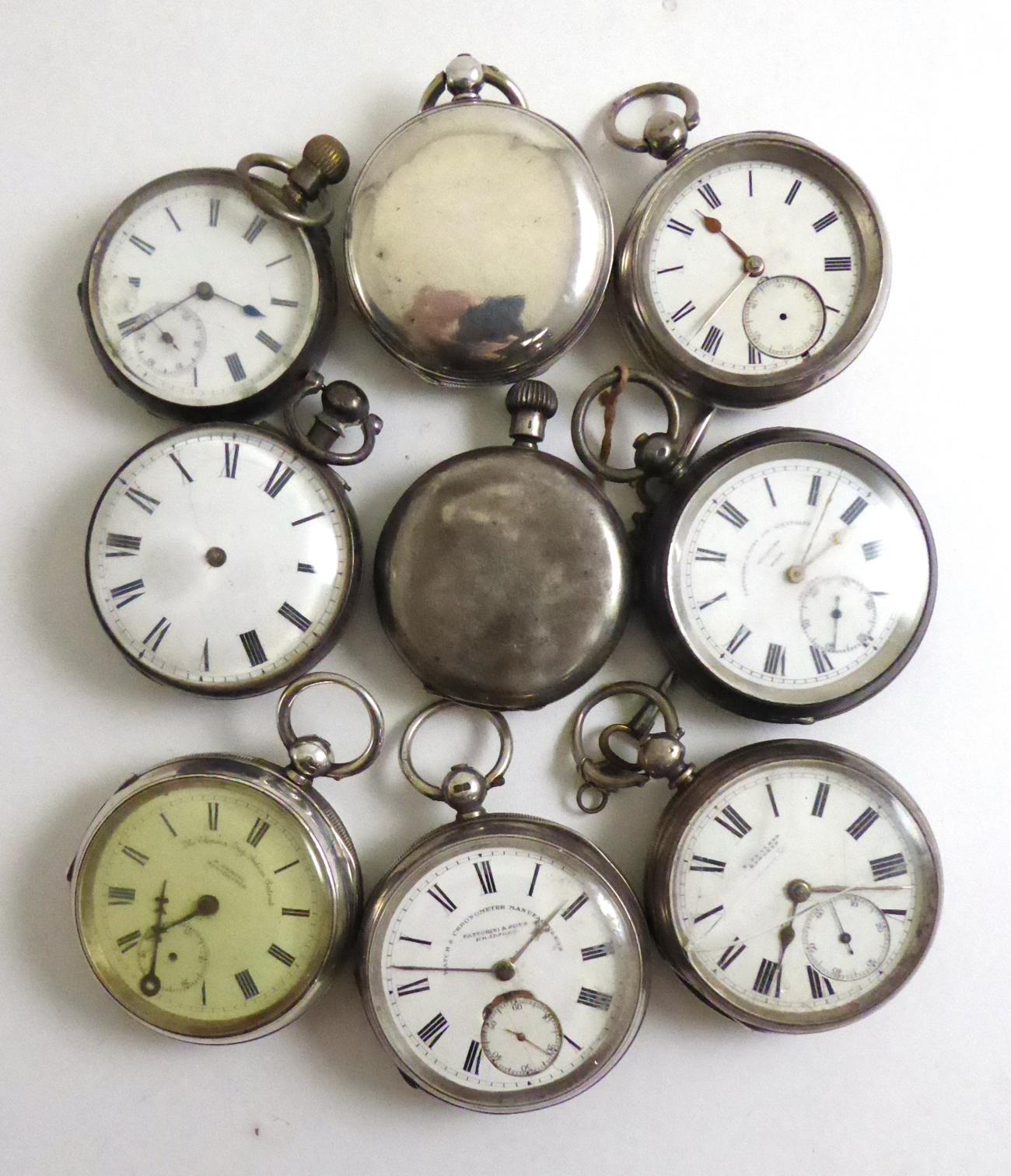 Five silver pocket watches