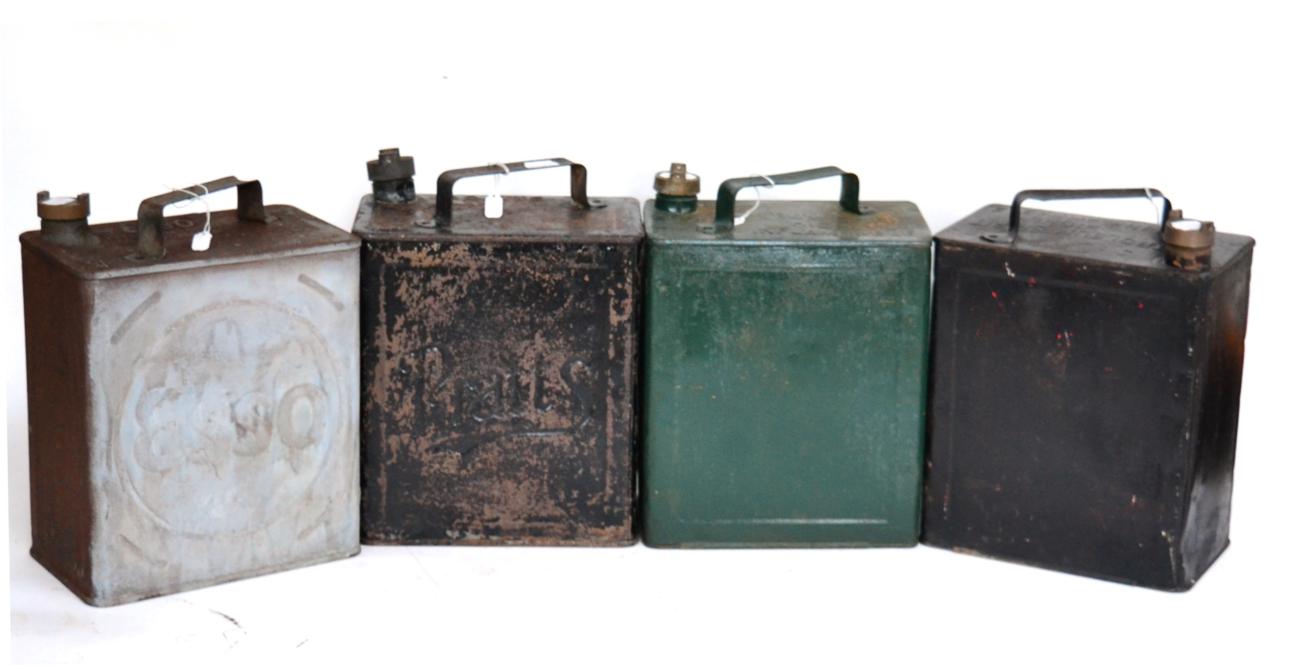 Four Vintage Two Gallon Petrol Cans comprising red painted Shell