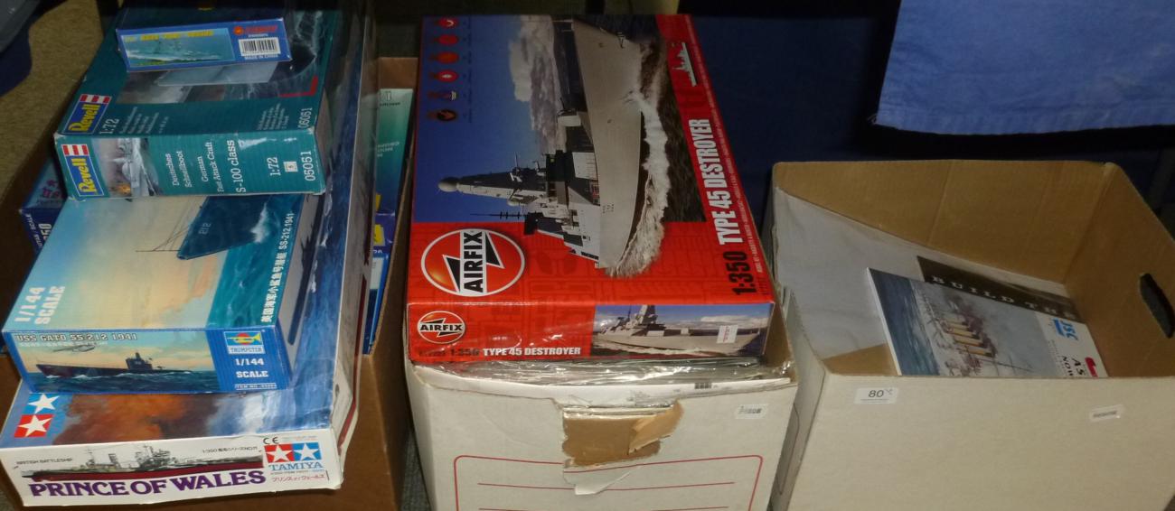 Seventeen Boxed Plastic Model Kits of Ships makers include Tamiya