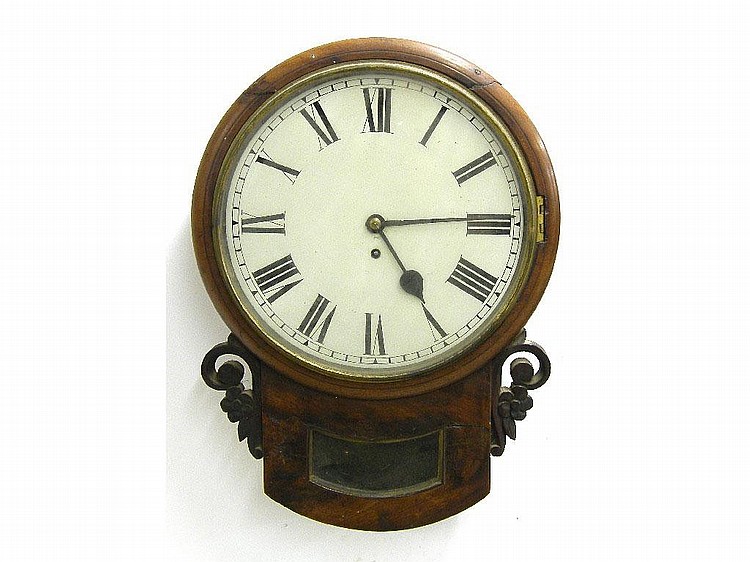 Mahogany single fusee 12" drop dial wall clock