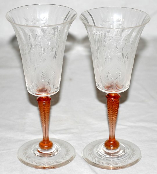 121133: STEUBEN ETCHED CRYSTAL WATER GOBLETS, 20TH C