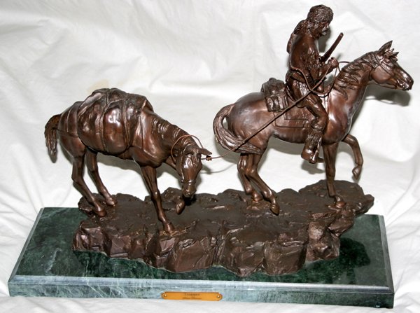 060065: STEVE DAVIES BRONZE SCULPTURE, 'THE TRAPPER'