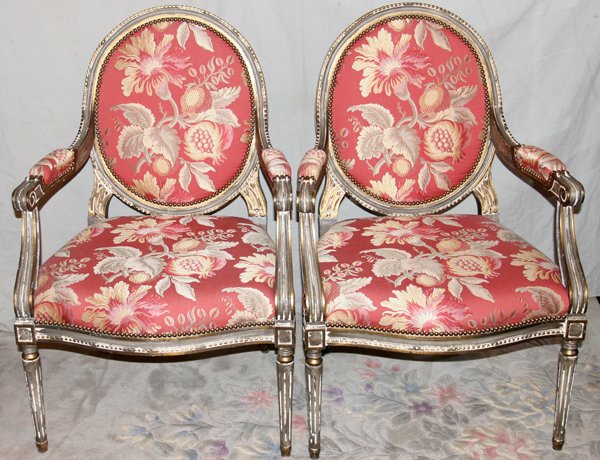 111094: LOUIS XVI STYLE ARMCHAIRS, PAIR