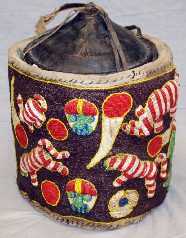 AFRICAN YORUBA BEADED BASKET NIGERIA