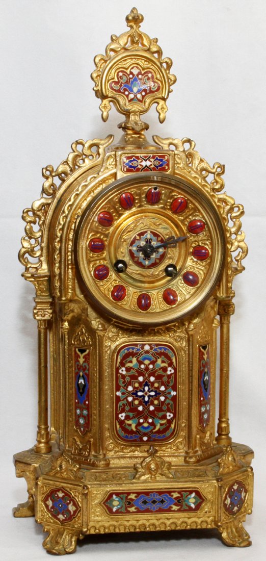 FRENCH GILT METAL & CHAMPLEVÉ MANTEL CLOCK