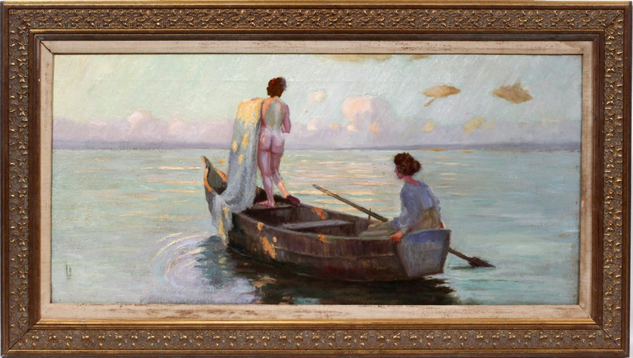 050014: IN THE STYLE OF LAJOS JAMBOR OIL  ON CANVAS