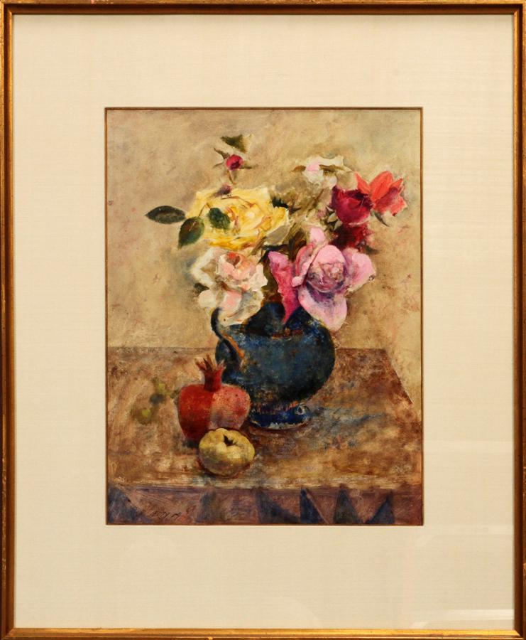 Richard jerzy acrylic on board, vase of flowers