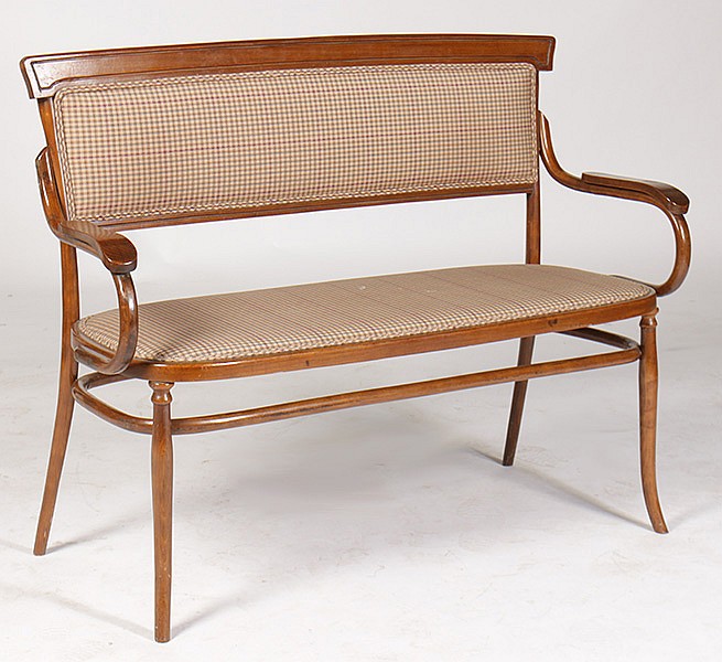A signed THONET STYLE SETTEE BENTWOOD FRAME UPHOLSTERED
