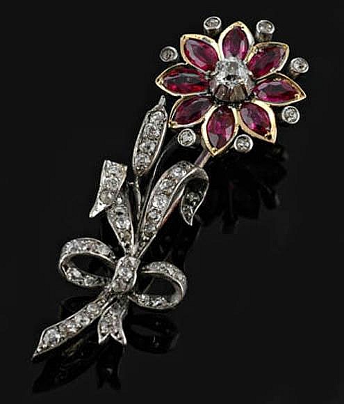 An Antique ruby and diamond brooch