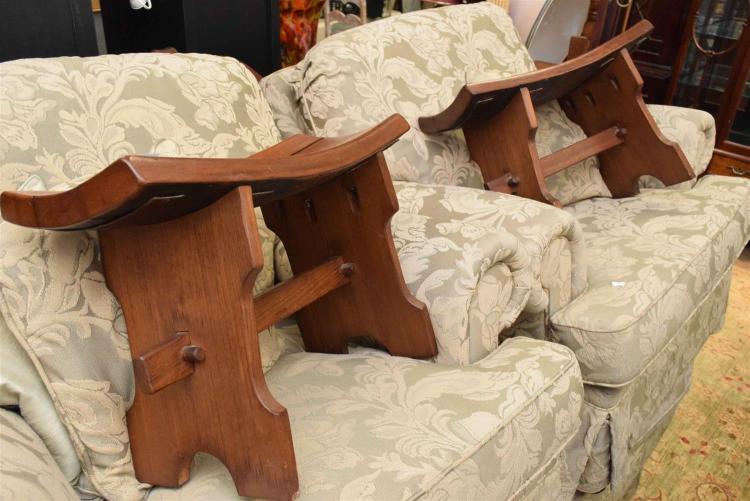 A PAIR OF RUSTIC TIMBER STOOLS
