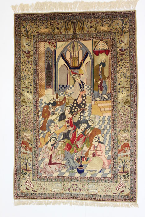 Persian Isfahan wool & silk on silk - 20th century