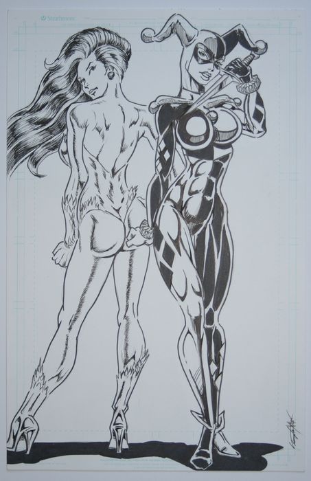 Temple, Peter - Original drawing - Poison Ivy en Harley Quinn - (2013)