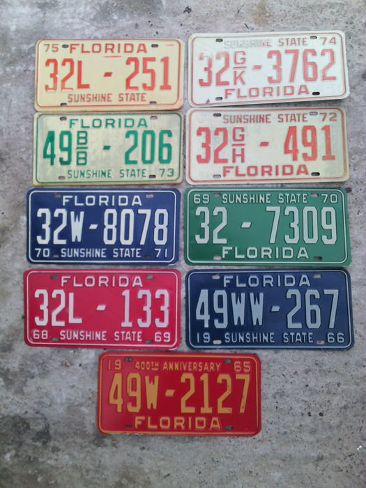 9x vintage original Florida license plates 1960s-1970s - USA