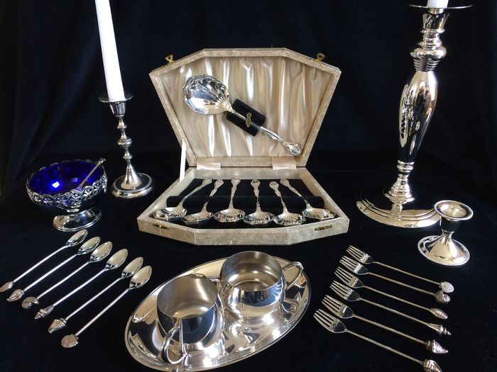28 pieced lot silver plated and Keltum plate