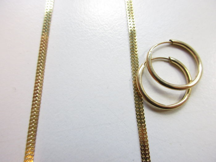 Set of gold jewellery - 8 kt gold necklace and 14 kt gold creole earrings