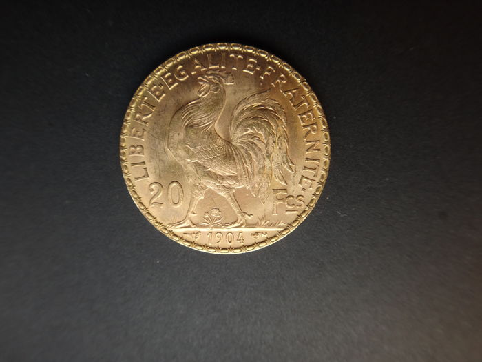 France ? 20 Francs, 1904 'Rooster' ? Gold