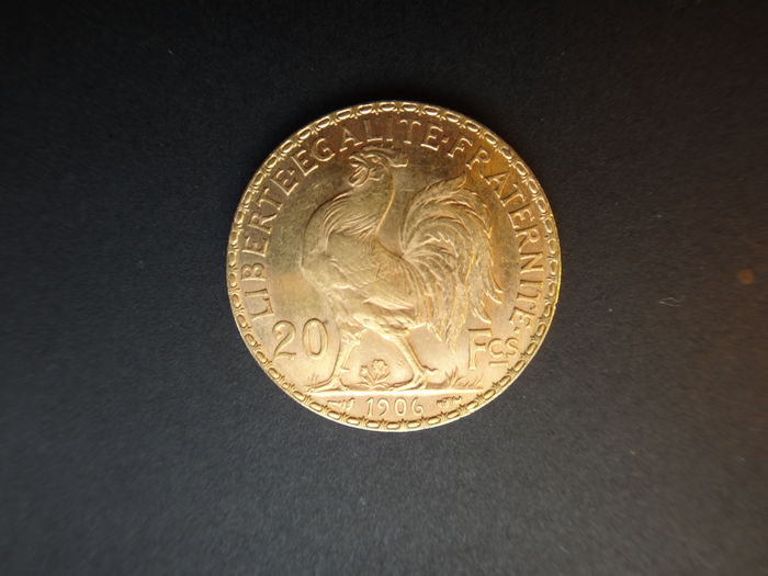 France ? 20 Francs, 1906 'Rooster' ? Gold
