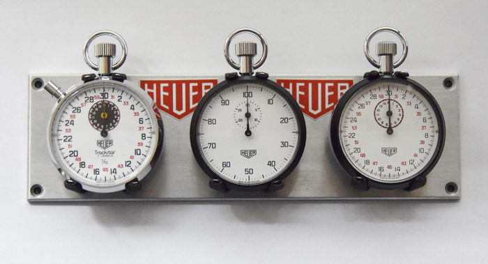 3x HEUER Rattrapante rally timer - stopwatch - mounting plate...