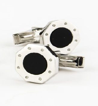 Pair of silver cufflinks - Octogonal shape with onyx - Cufflink...