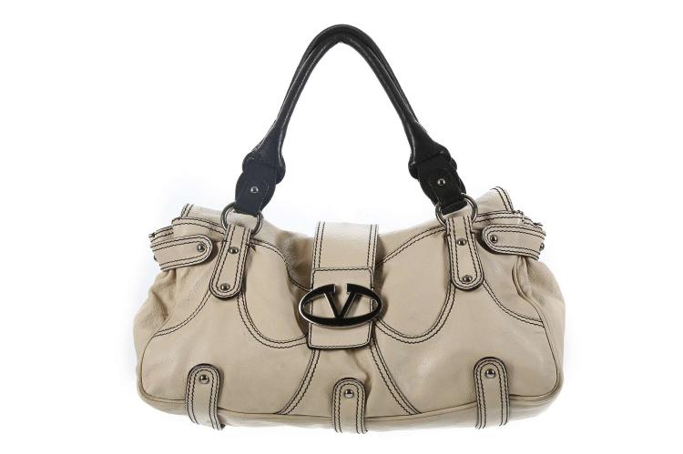 Valentino Garavani cream and brown leather handbag