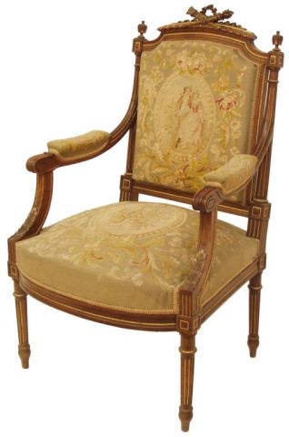 FINE FRENCH LOUIS XVI STYLE PARCEL GILT ARM CHAIR