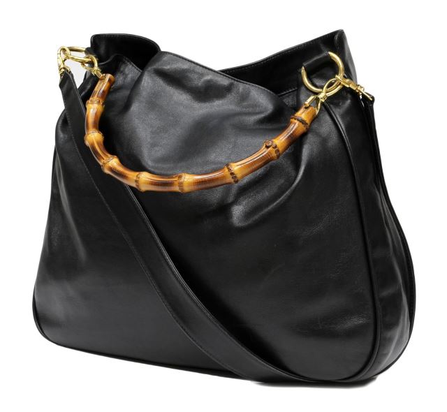 GUCCI BLACK LEATHER SHOULDER BAG BAMBOO HANDLE