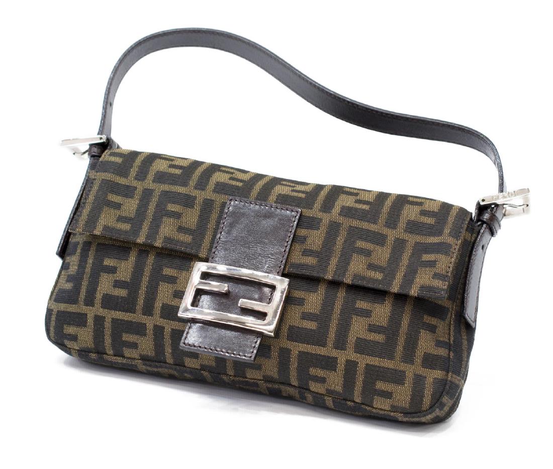 FENDI ZUCCA MONOGRAM CANVAS BAGUETTE SHOULDER BAG