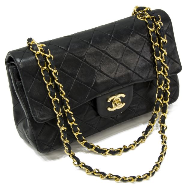 CHANEL 'CLASSIC DOUBLE FLAP' BLACK LEATHER HANDBAG