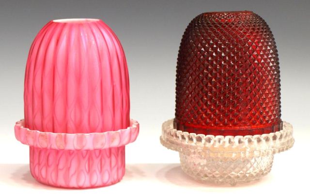 CLARKE'S FAIRY LAMP & PINK SATIN GLASS FAIRY LAMP