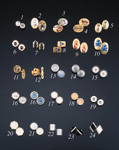 A PAIR OF CARTIER DIAMOND AND ENAMEL CUFFLINKS