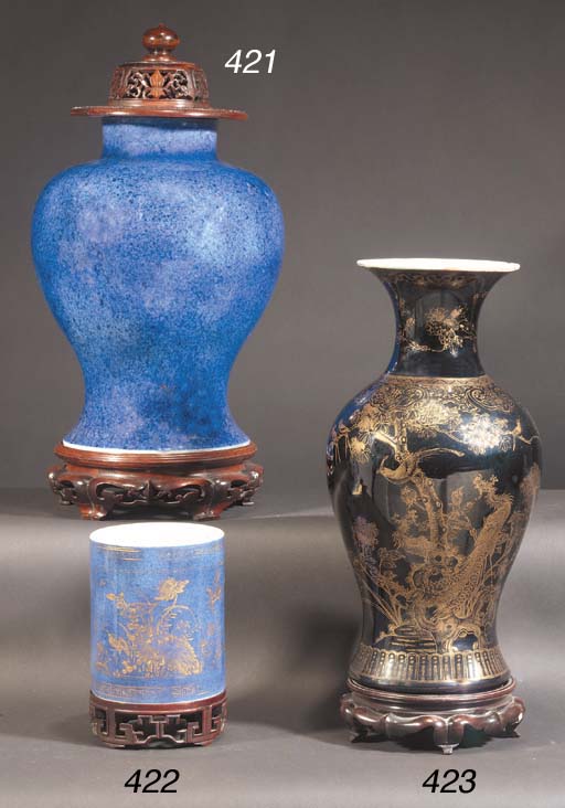 A Chinese powder blue glazed cylindrical brushpot 18th century