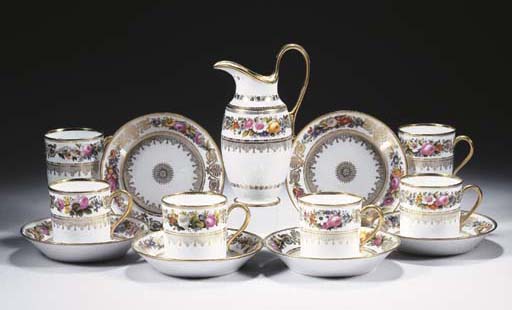 A Sèvres 'Château de Neuilly' porcelain floral part coffee service