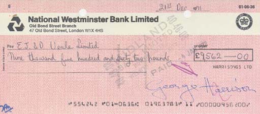 GEORGE HARRISON SIGNED CHECK