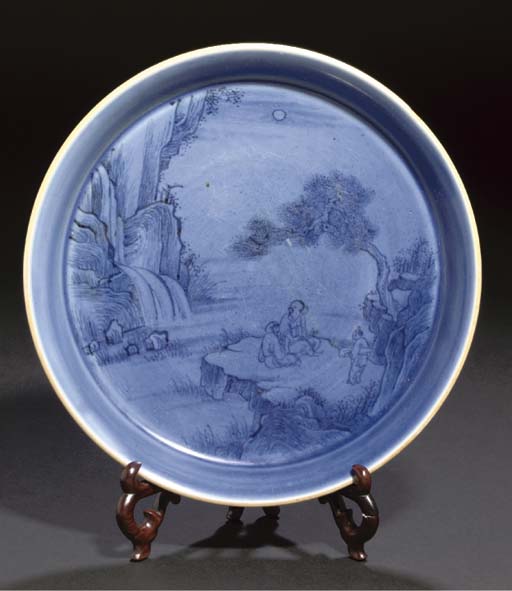 A powder blue glazed dish, Kangxi