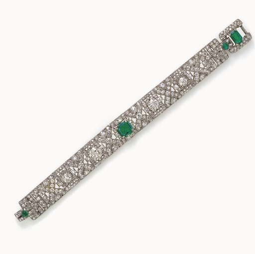 An Art Deco Emerald and Diamond Bracelet, by Cartier