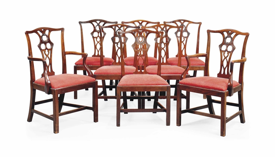 A SET OF EIGHT VICTORIAN MAHOGANY DINING-CHAIRS
