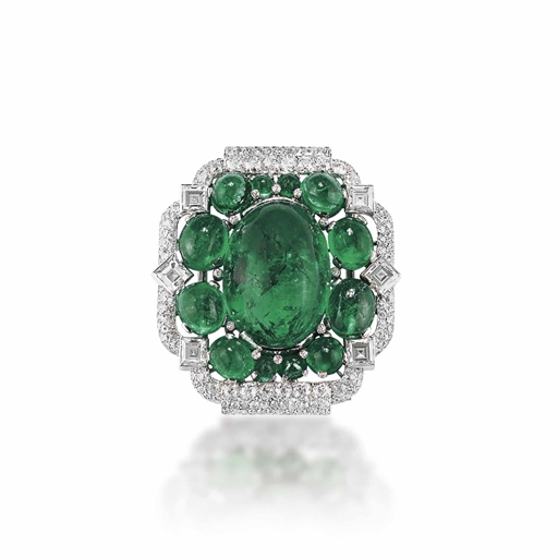 An Art Deco Emerald and Diamond Brooch, by Cartier
