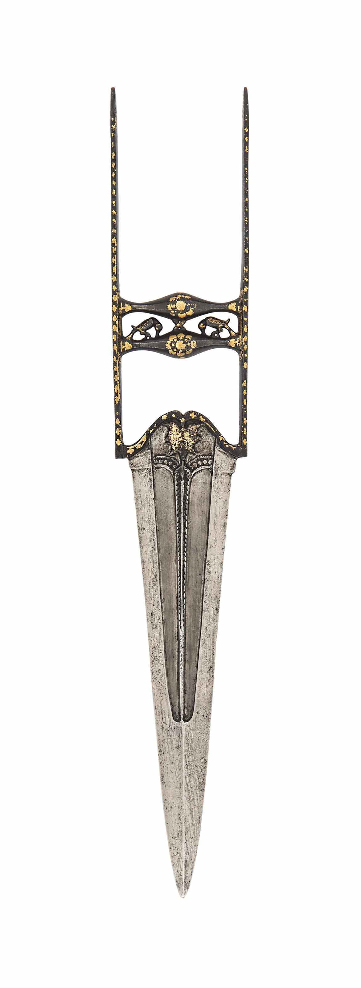 A gold-damascened push-dagger (katar)