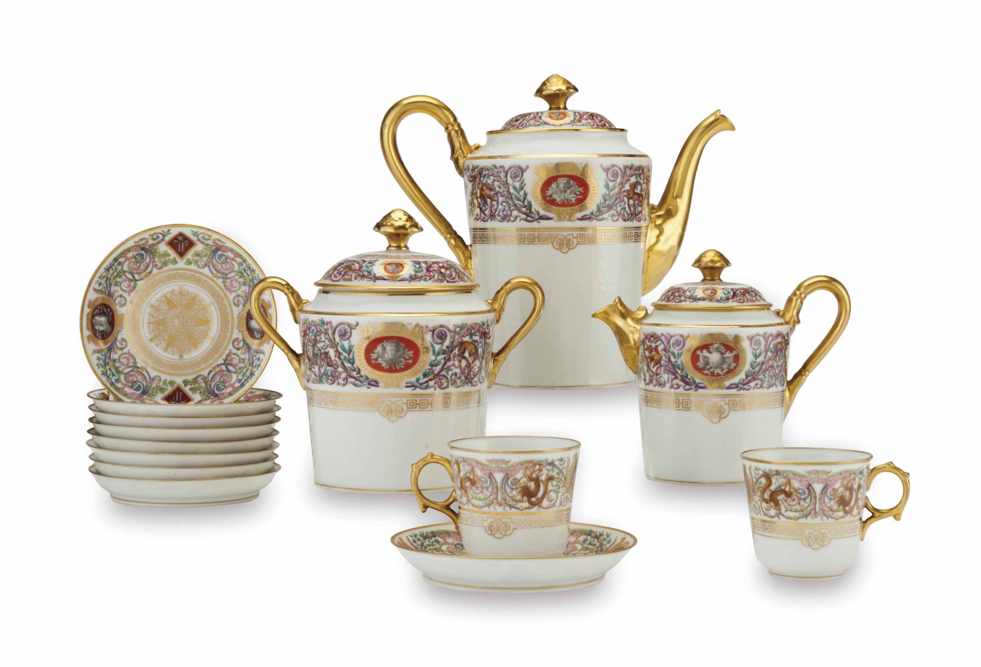A sevres style porcelain part coffee service