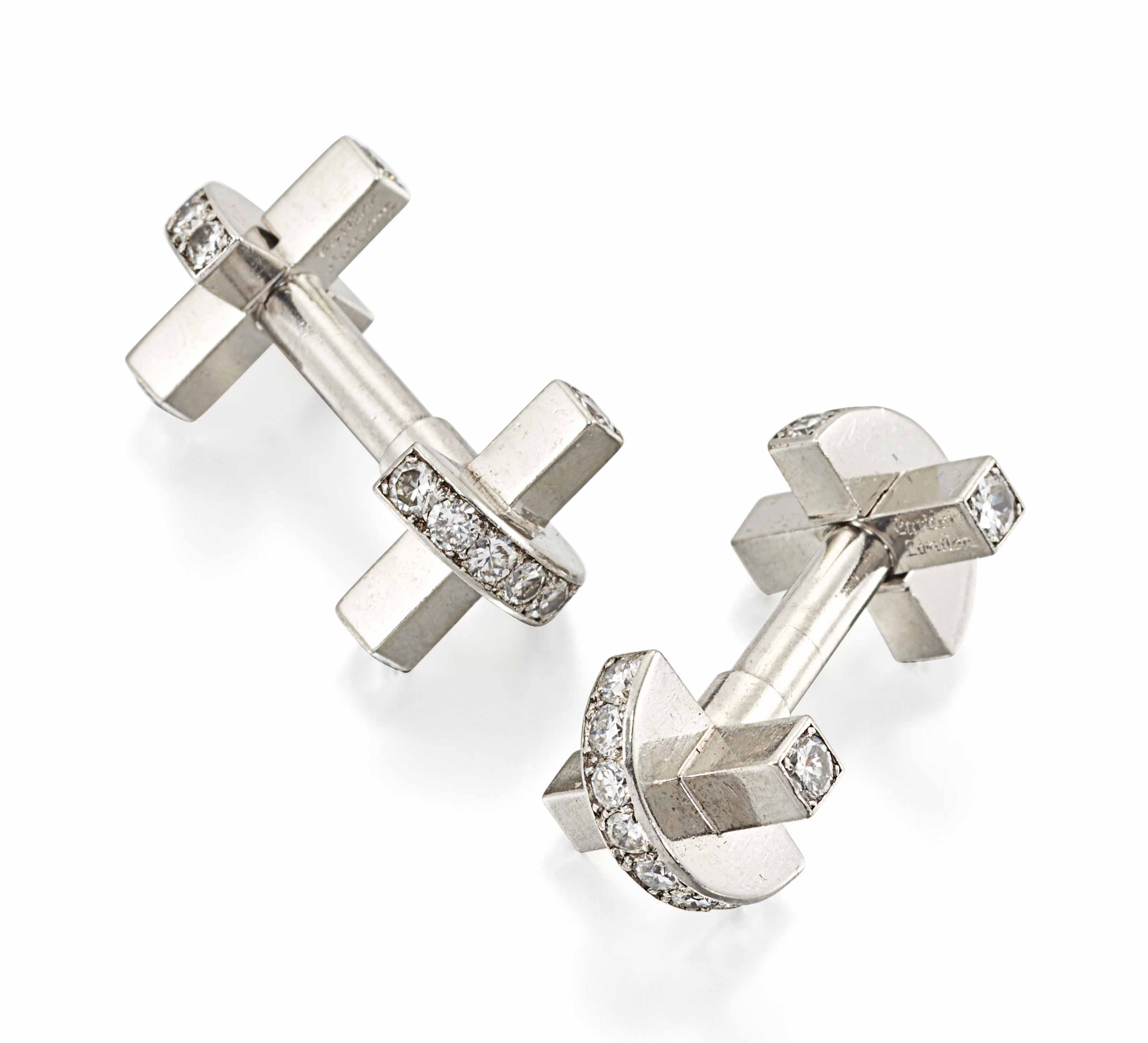Art déco diamond cufflinks, cartier