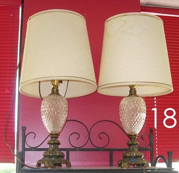 Antique table lamp pair press glass globe